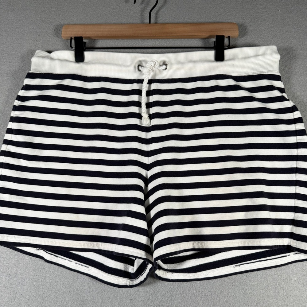 Talbots Womens XL Striped Pima Cotton Blend Casual Shorts Navy Blue White VN784